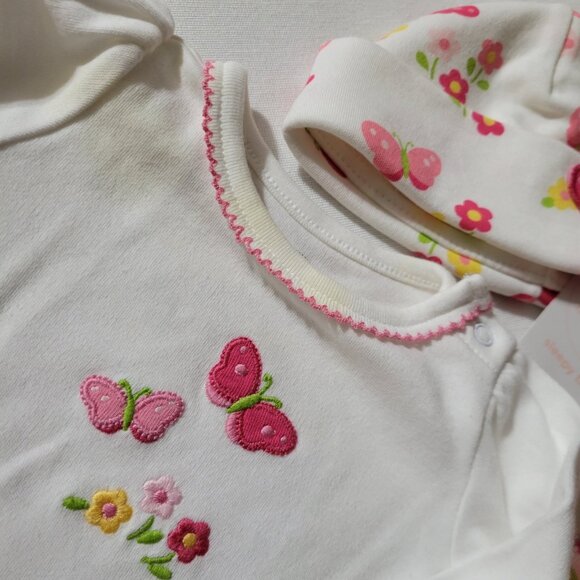 Gymboree Brand New Baby Butterfly Lot, 0-3 month NWT Hat, Used sleeper, 5-9 lbs. - Picture 2 of 4